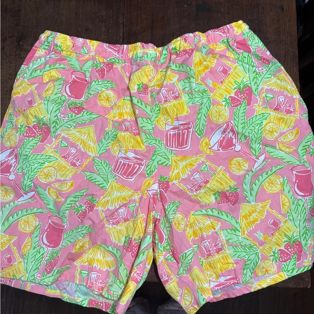 Lilly Pulitzer Pink and Yellow Tropical Print Swim Trunks Shorts - Picture 1 of 4